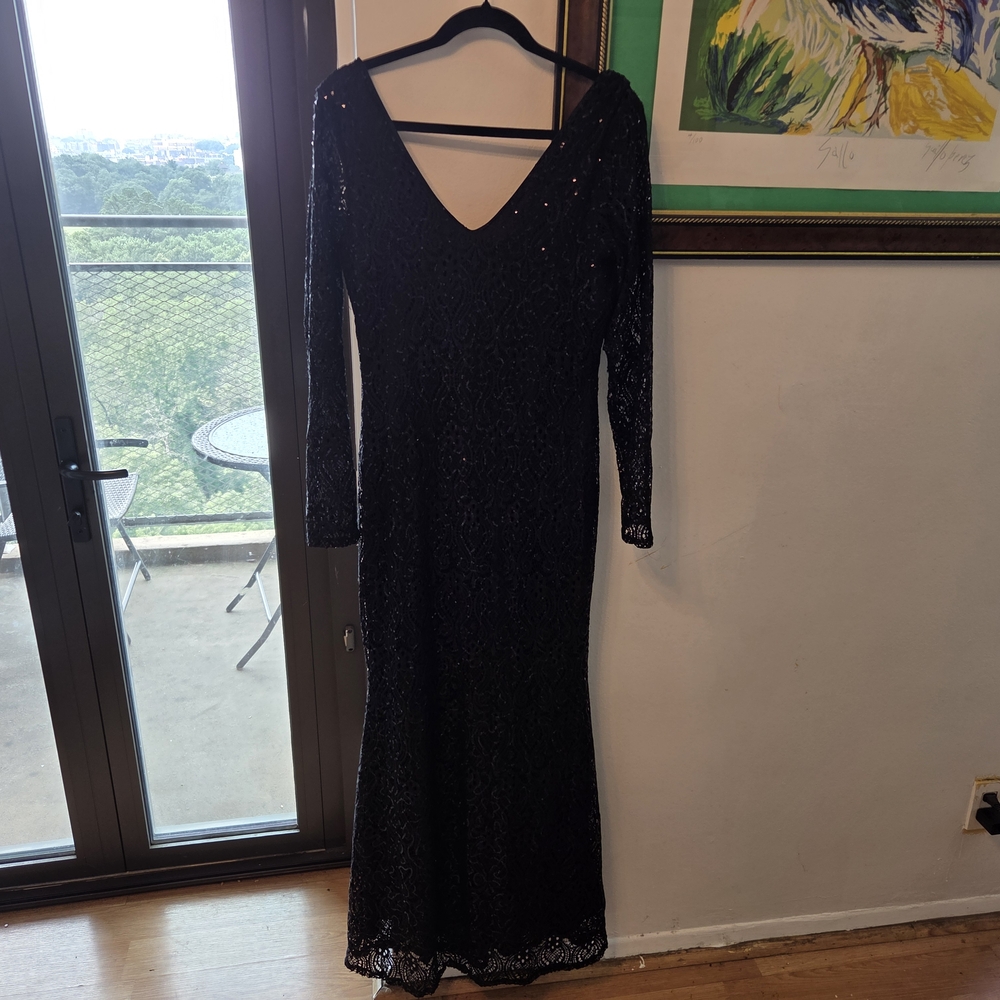 MARINA Elegant Black Sequin Long Sleeve Dress